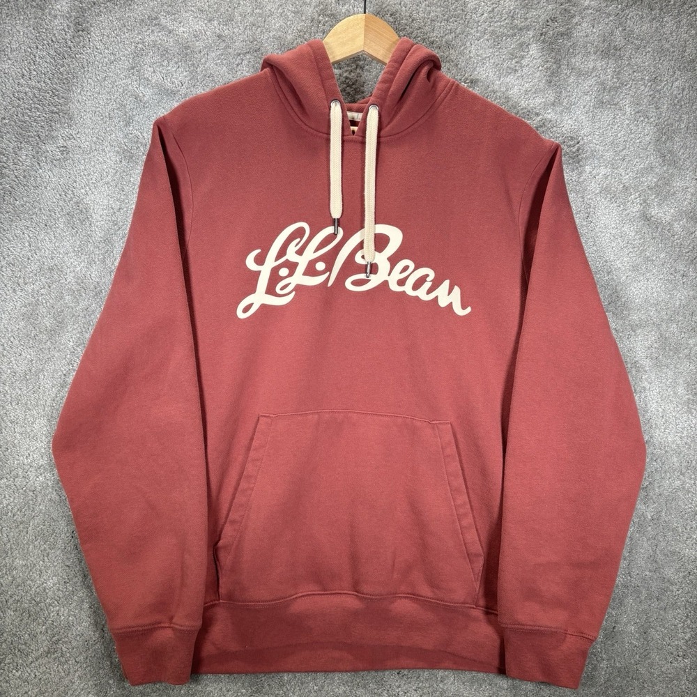 LL Bean 1912 Hoodie Sweatshirt Mens L Pullover Red Fleece Graphic Hiking